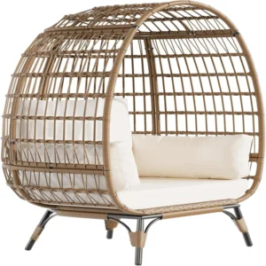 Wicker Egg Chair with Cushions & Steel Frame,