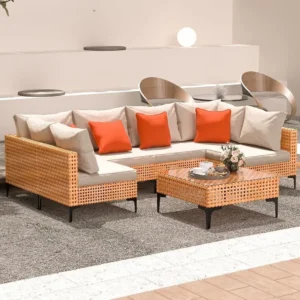 7-Piece Furniture Set with Wicker Sectional Sofa,