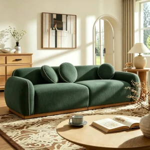 91” Modern Couch Cloud Sofa, 3-Seater Upholstered Chenille Sectional Sofa Curved with 3 Round Pillows, Luxury Comfy, Customized