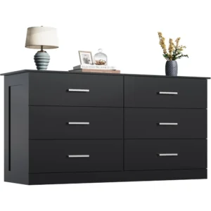 Black 53'' Wide Chest Drawers with 6 Drawer