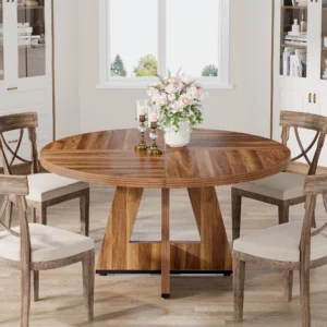 Tribesigns Round Dining Table for 4, 47 Inch Farmhouse Kitchen
