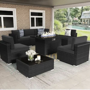 8 Pieces Patio Furniture Set with 44" Propane Gas Fire Pit