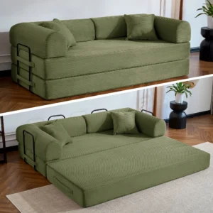 79’’ Folding Convertible Sofa Bed Corduroy Upholstered Boneless Couch,